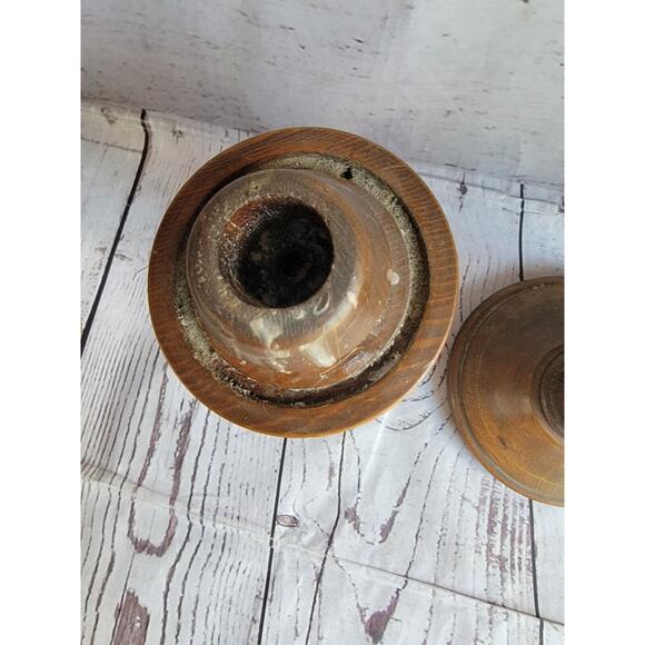 Vintage Pair Of Hand Carved MCM Wooden Candle Stick Holders 8.5 Inch READ - Picture 3 of 10